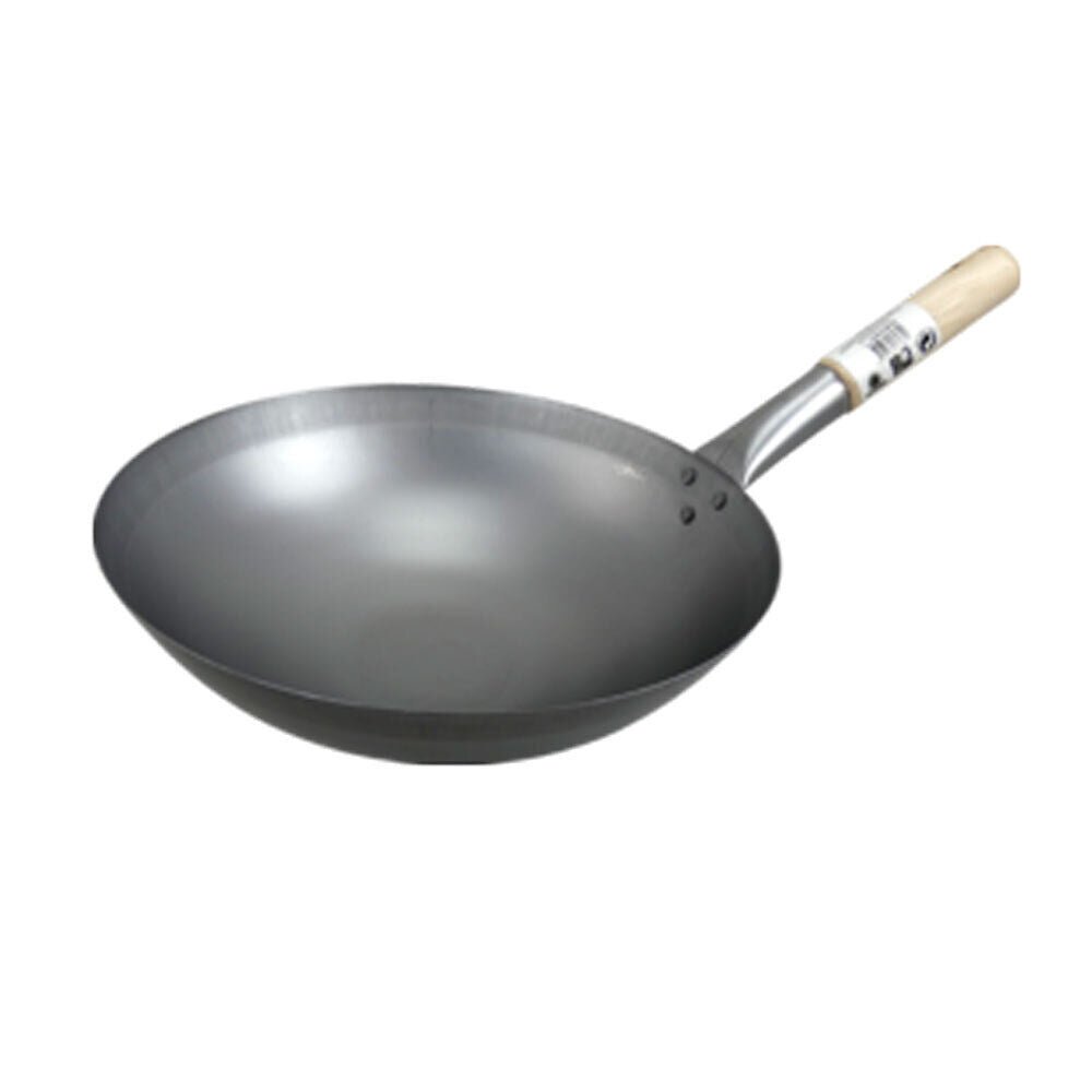 Wok Pfanne Ø 30cm runder Boden mit Holzgriff Eisenpfanne Höhe 10 cm Modell 17056