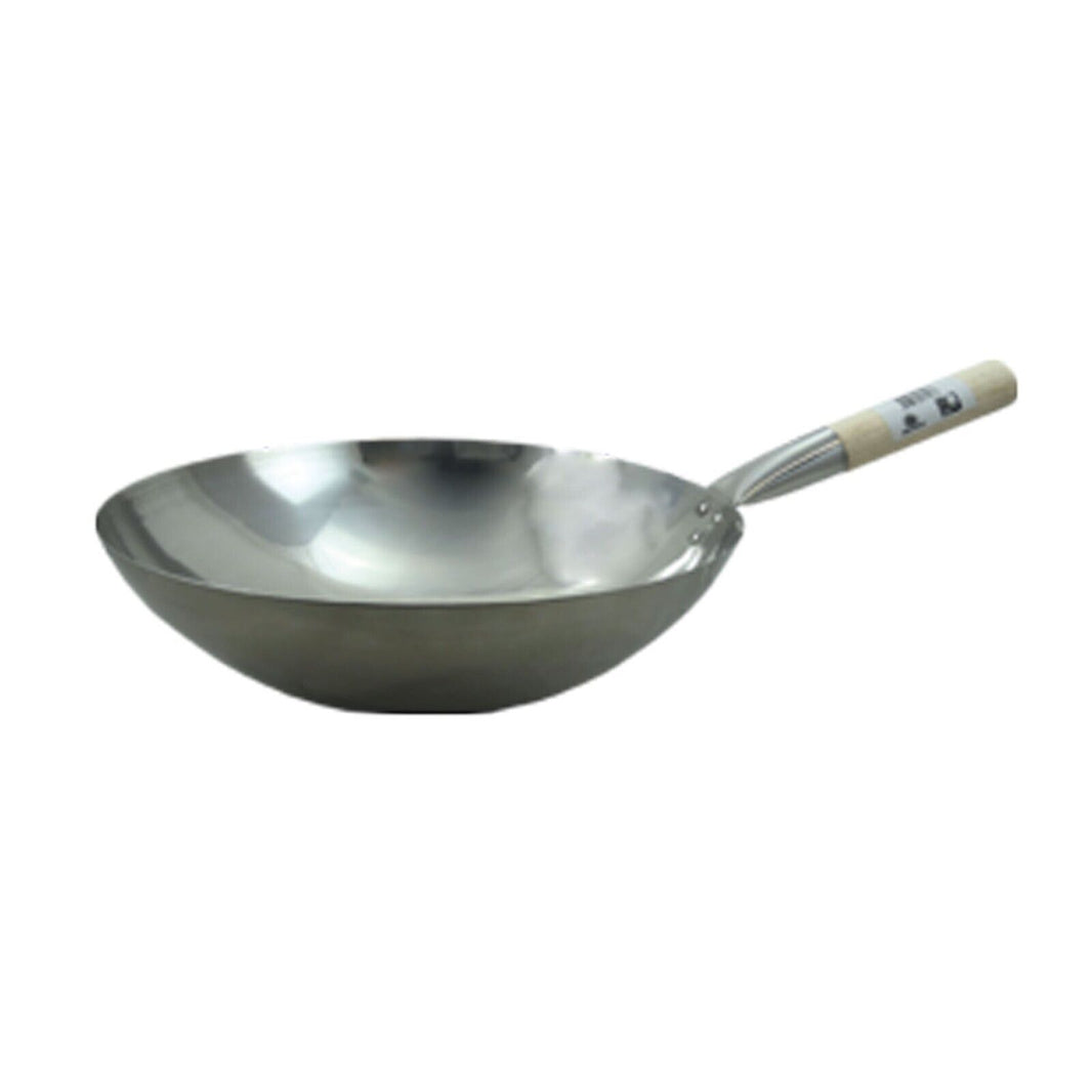 Wok Pfanne Ø 35cm runder Boden mit Holzgriff Edelstahl 11,5cm hoch Modell 17103