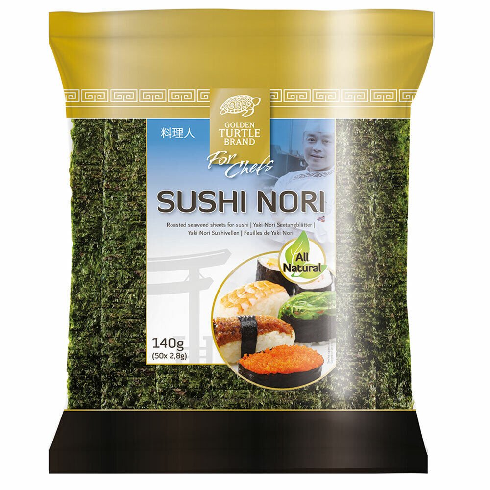 50 Yaki Sushi Nori Blätter 140g Seetang geröstet Algen für Sushi Golden Turtle